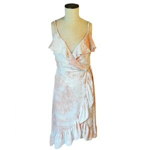 Dex Women’s Hi-Lo Blush Pink Tie Dye Ruffle Wrap Satin Midi Dress Size S